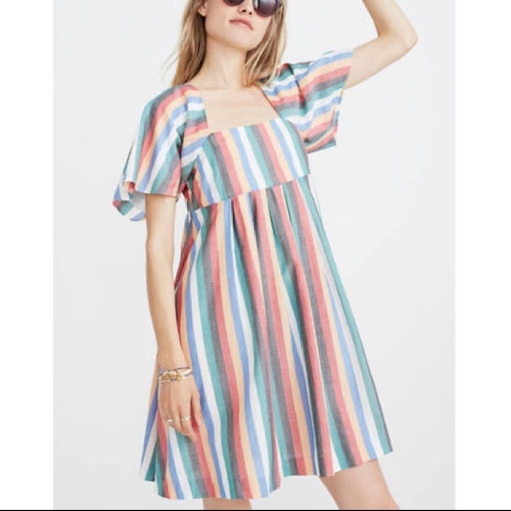 NWT Madewell Square Neck Striped Dress - Small. Linen vintage look.